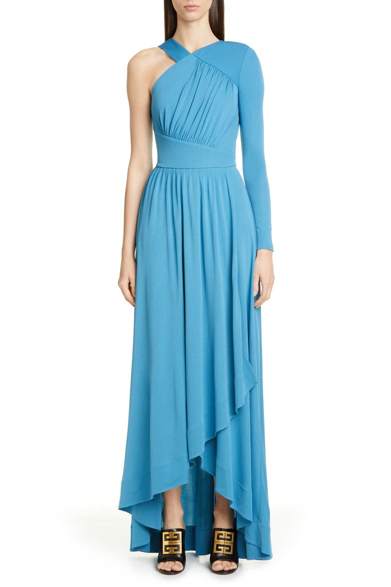 Draped One-Shoulder Crepe Jersey Gown, Main, color, 457-BLUE