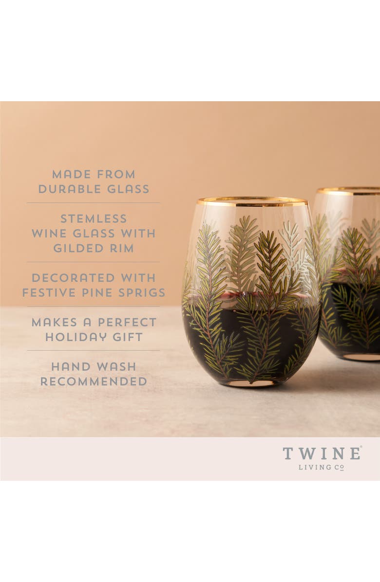 TWINE Woodland Stemless Wine Glasses Set of 2, Alternate, color, Green