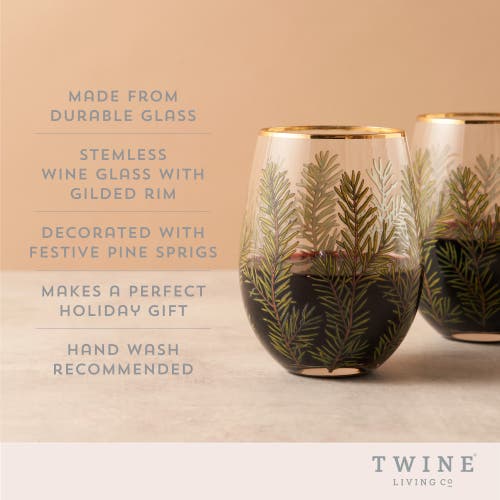 Twine Woodland Stemless Wine Glasses Set Of 2 In Green