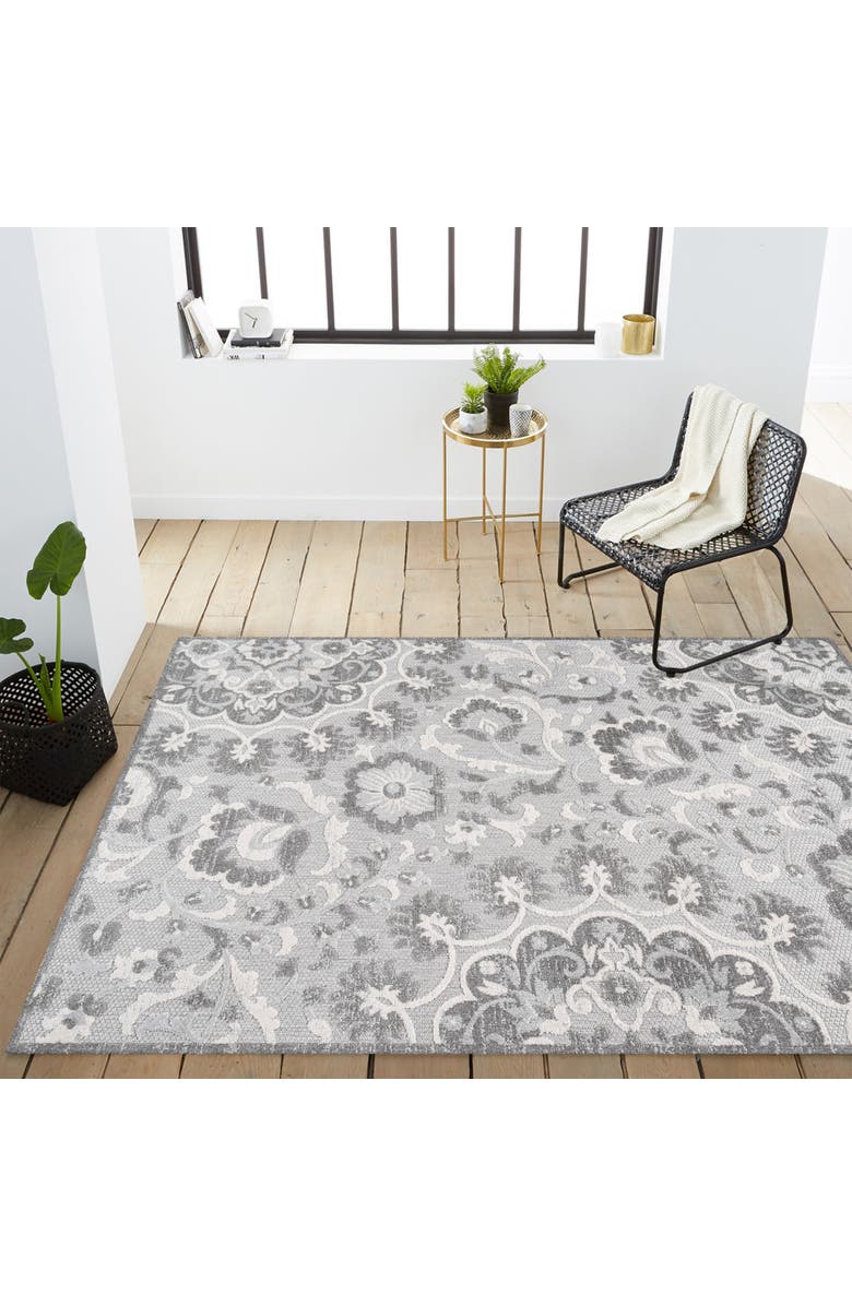 JONATHAN Y Lucena Modern Medallion High-Low Indoor/Outdoor Area Rug, Alternate, color, Light Gray/Ivory