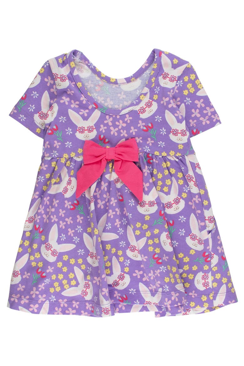 Knit Short Sleeve Twirl Dress, Alternate, color, Purple Sunny Bunnies