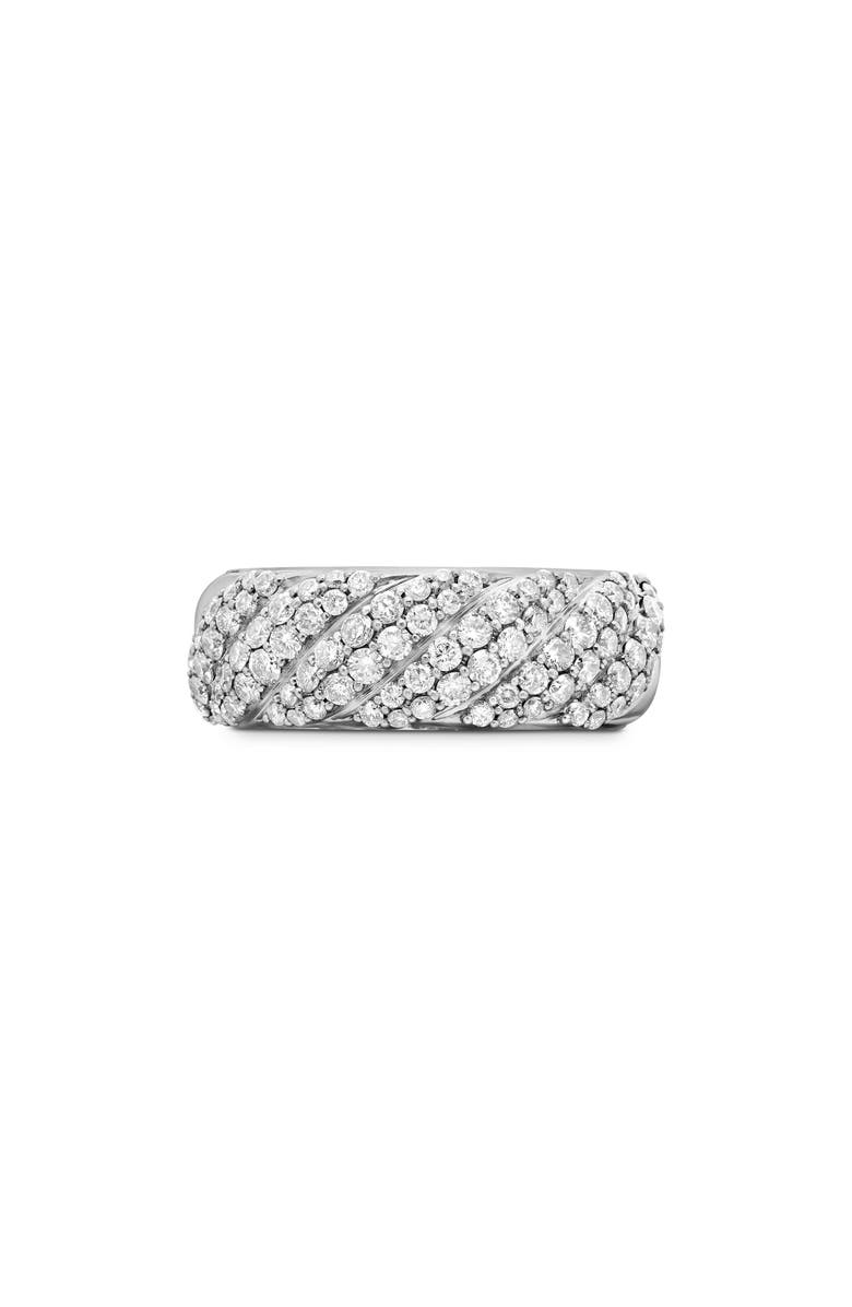 David Yurman Sculpted Cable Band Ring in Sterling Silver with Pavé Diamonds, Main, color, Sterling Silver