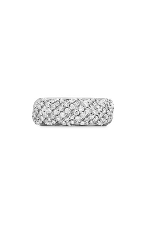 Sculpted Cable Band Ring in Sterling Silver with Pavé Diamonds