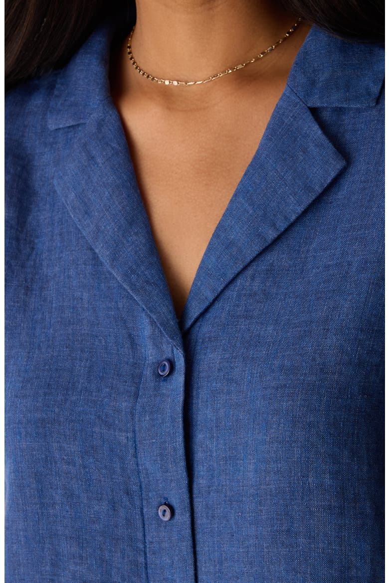 Notch Collar Organic Linen Button-Up Shirt, Alternate, color, DEEP DIVE