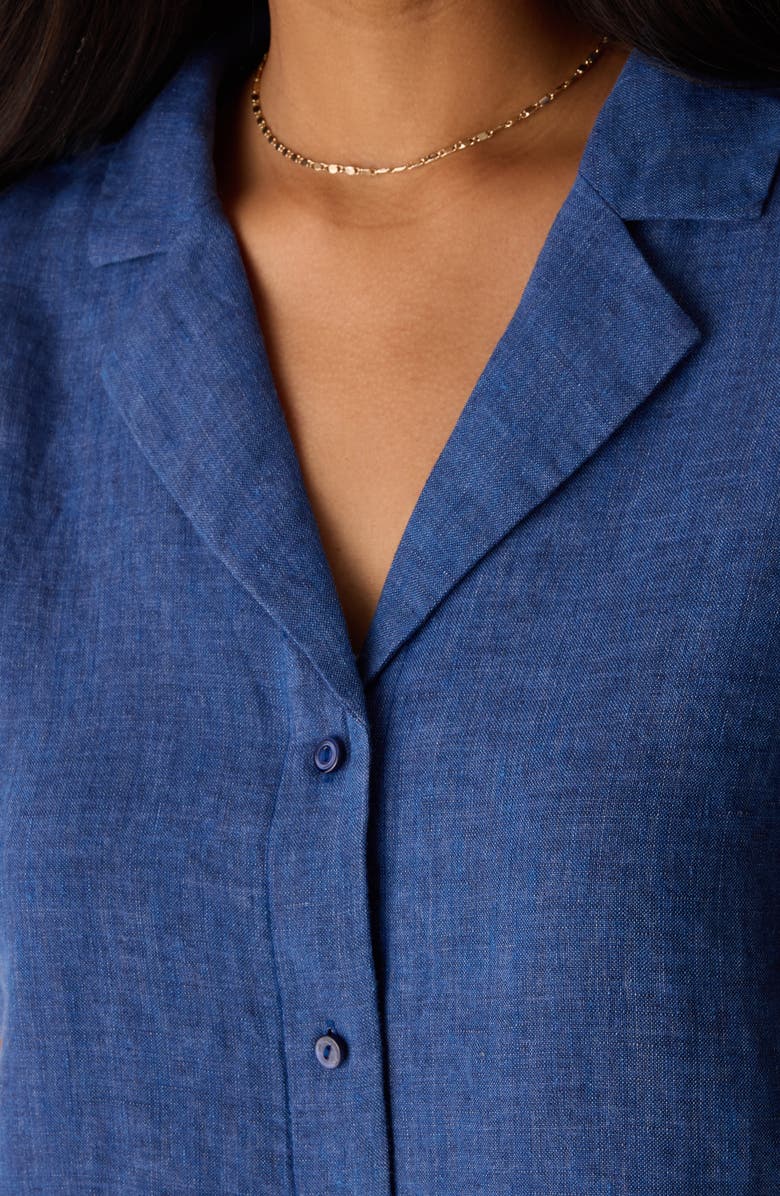 Eileen Fisher Notch Collar Organic Linen Button-Up Shirt, Alternate, color, Deep Dive