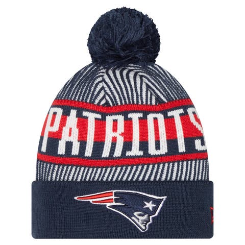 Youth New Era Navy New England Patriots Striped  Cuffed Knit Hat with Pom