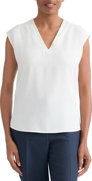 KASPER Pleated V-Neck Top