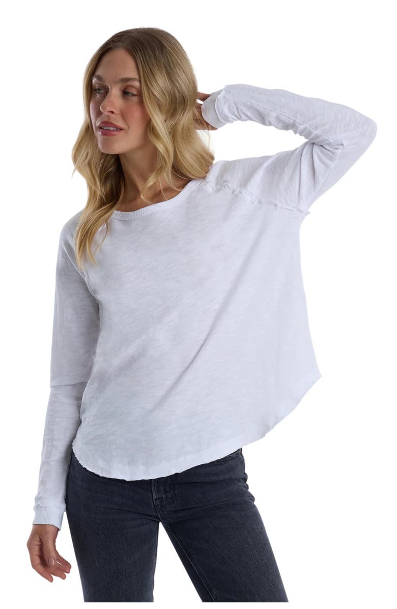WILT Clothing Raglan Long Sleeve Tee with Ruffle Detail, Main, color, White