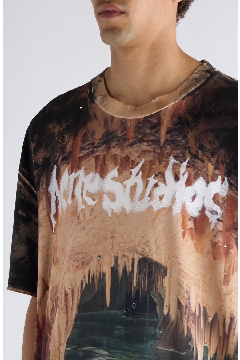 Eresa Cave Distressed Graphic T-Shirt, Alternate, color, BLACK/ RUST BROWN