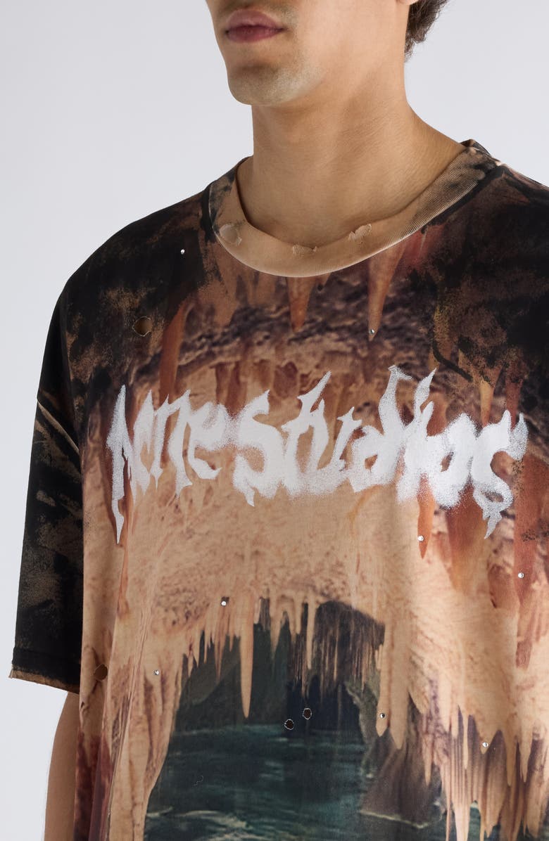 Acne Studios Eresa Cave Distressed Graphic T-Shirt, Alternate, color, Black/ Rust Brown