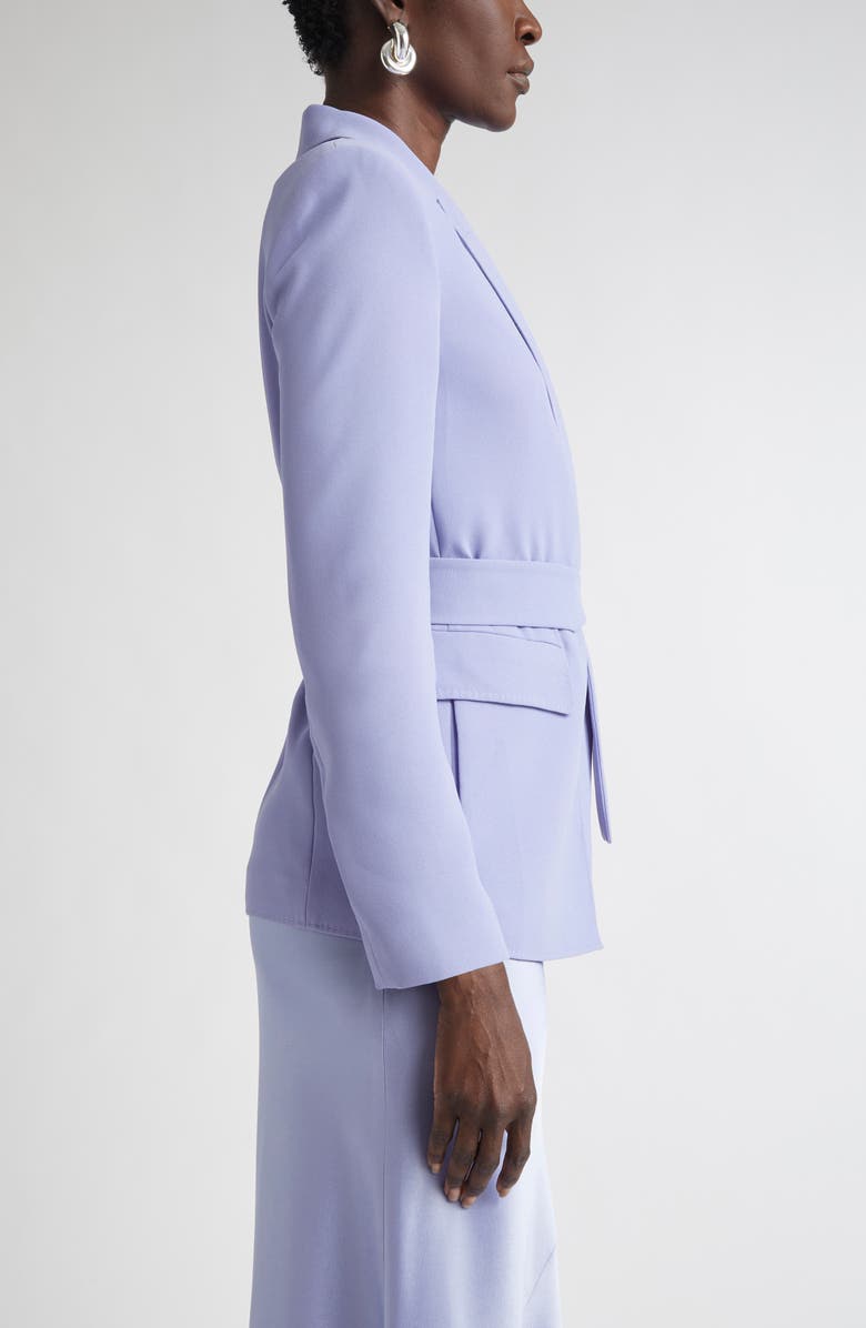ST. JOHN Belted Satin Back Crepe Wrap Jacket, Alternate, color, Iris