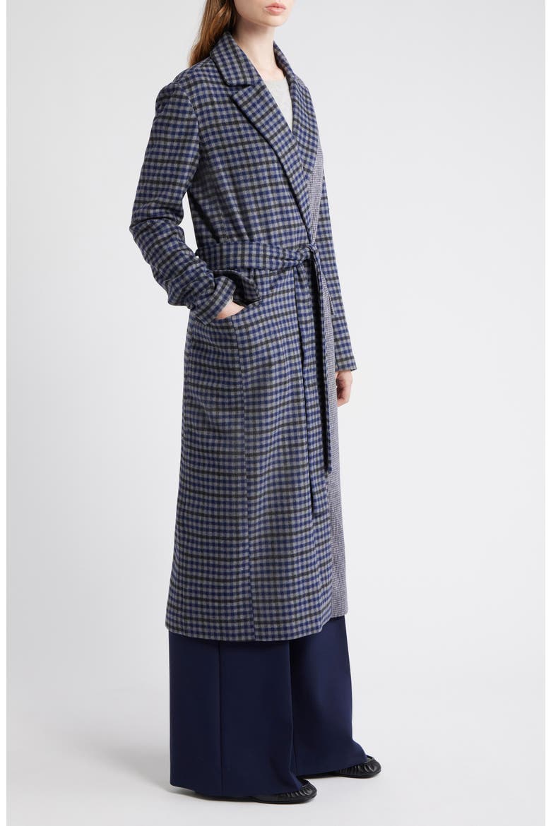 Maggie Blockcheck Wool Blend Wrap Coat, Alternate, color, NAVY CHECK