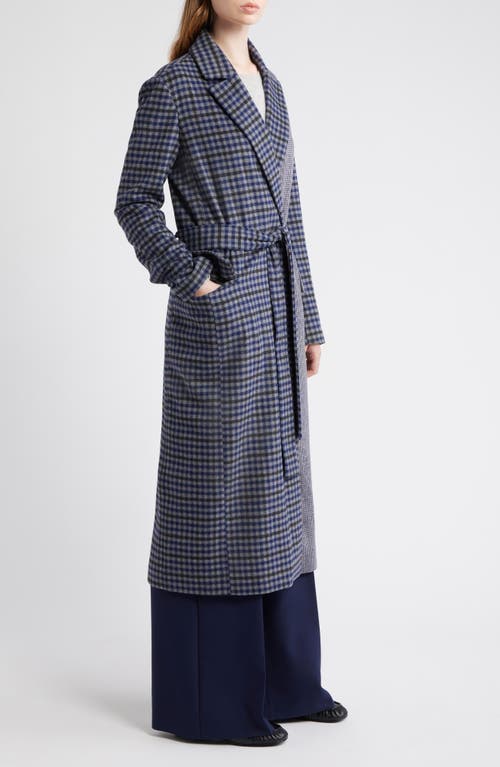 Dra Maggie Blockcheck Wool Blend Wrap Coat In Blue