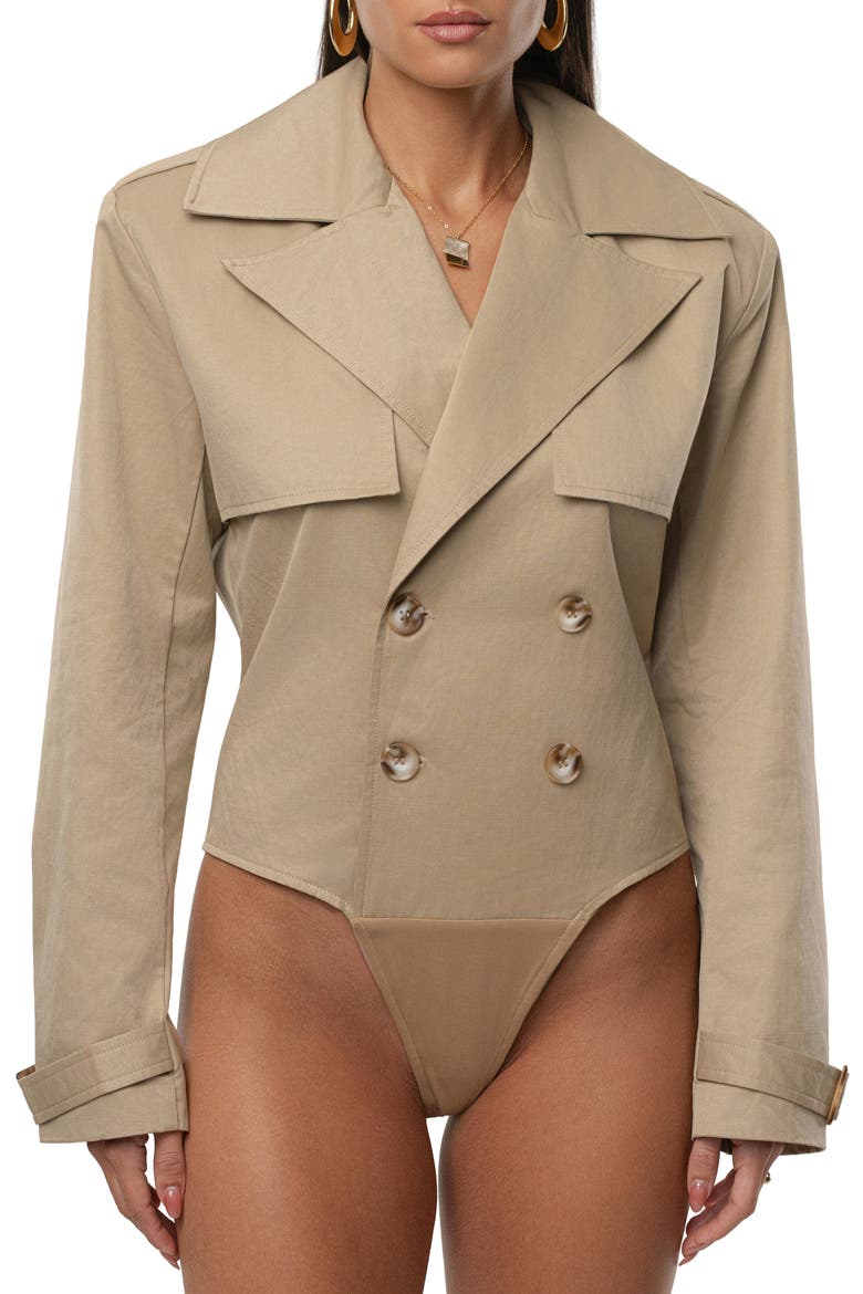 Horizons Double Breasted Trench Bodysuit, Alternate, color, BEIGE