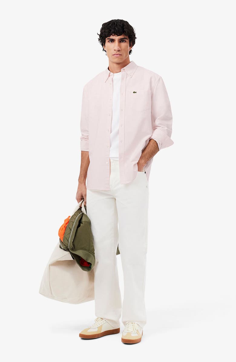 Lacoste Regular Fit Oxford Button-Down Shirt, Alternate, color, White/ Flamingo