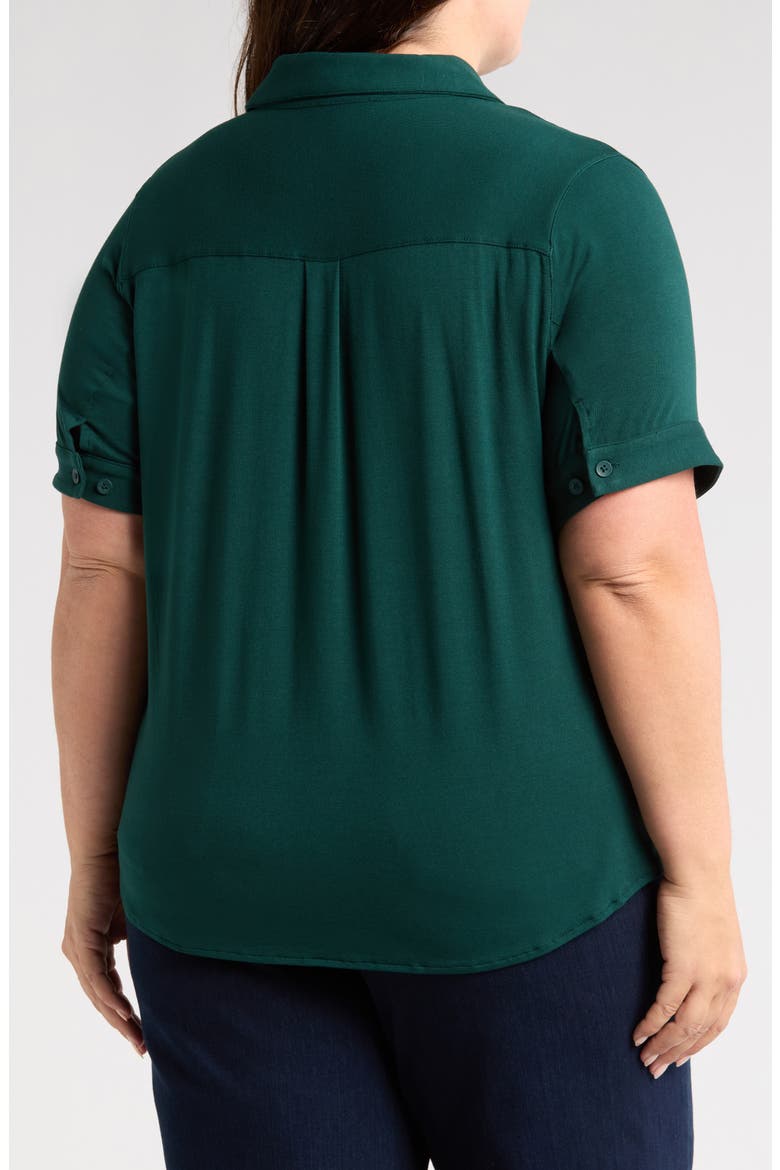 Chelsea Short Sleeve Jersey Button-Up Shirt, Alternate, color, FOREST GREEN