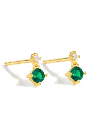 Ys Gems Emerald & White Topaz Double Drop Earrings In Gold