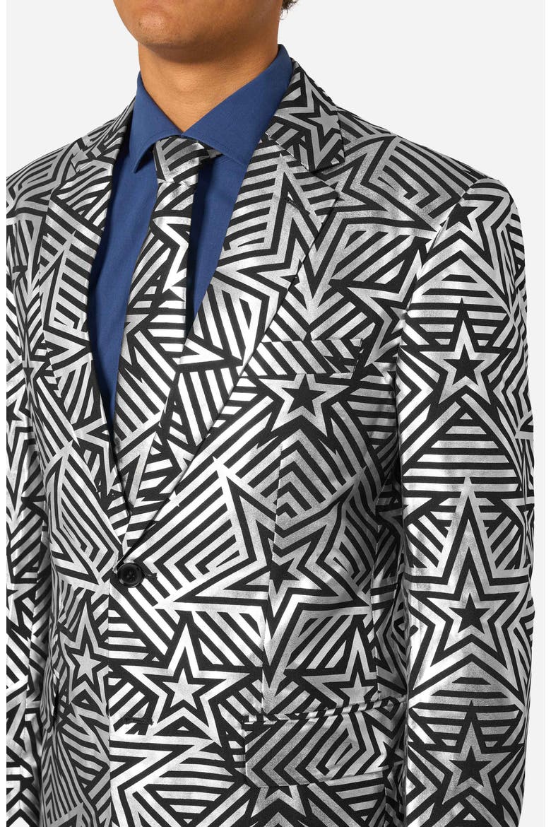 Silver Geo Star Slim Fit Two-Piece Suit & Tie Set, Alternate, color, BLACK/ SILVER