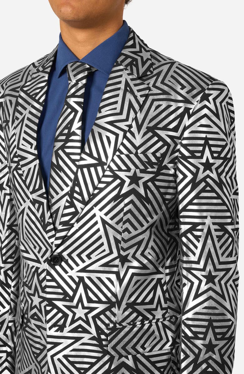 OppoSuits Silver Geo Star Slim Fit Two-Piece Suit 
Tie Set, Alternate, color, Black/ Silver