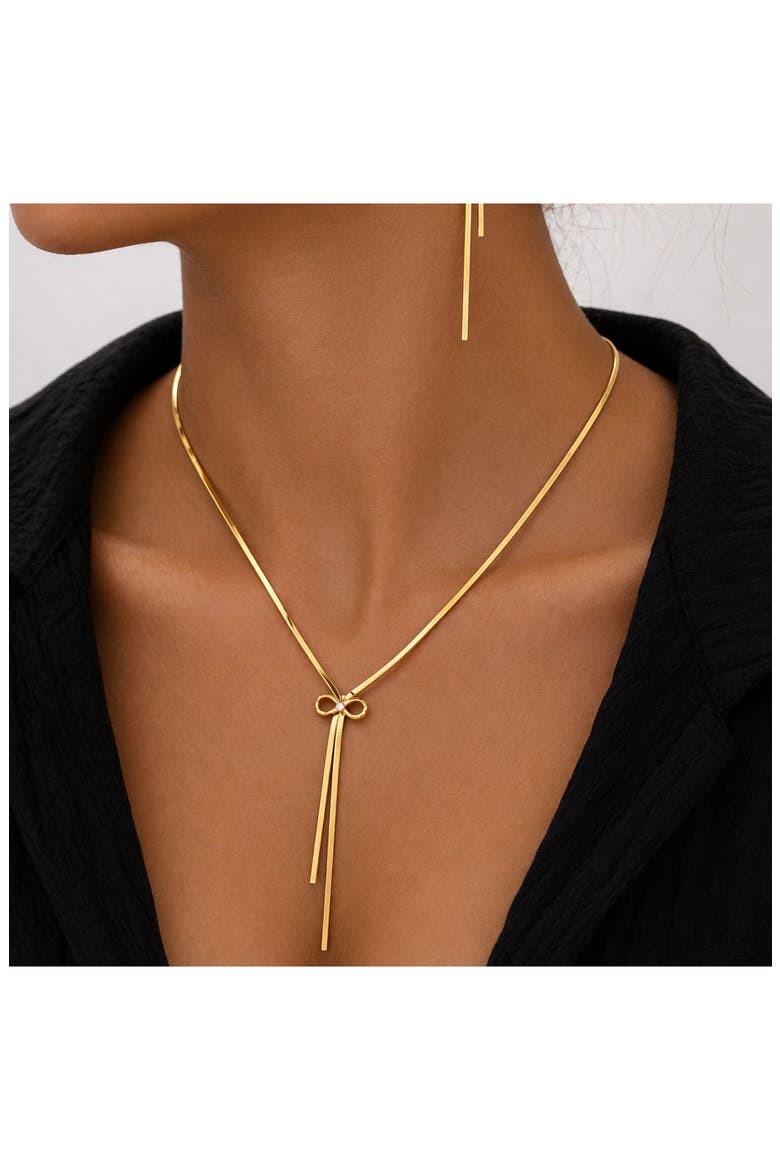 Bow Lariat Necklace, Alternate, color, GOLD