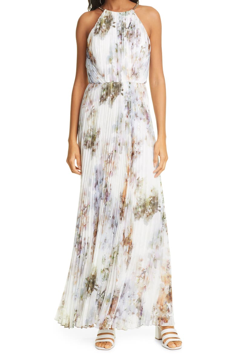 Ammaria Sleeveless Pleated Dress, Main, color, WHITE