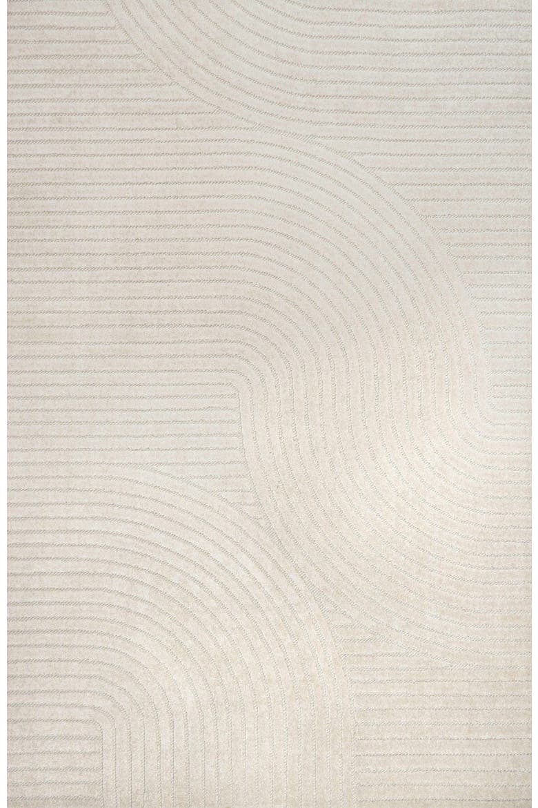 Hallie High-Low Minimalist Curve Geometric Indoor/Outdoor Area Rug, Main, color, Ivory/Cream
