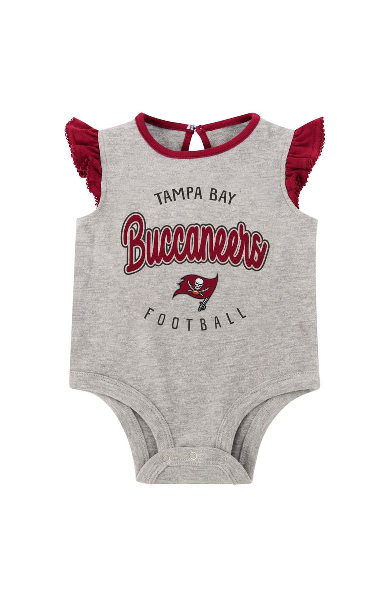 Outerstuff Girls Infant Heather Gray/Red Tampa Bay Buccaneers All Dolled Up Three-Piece Bodysuit, Skirt & Booties Set, Alternate, color, 