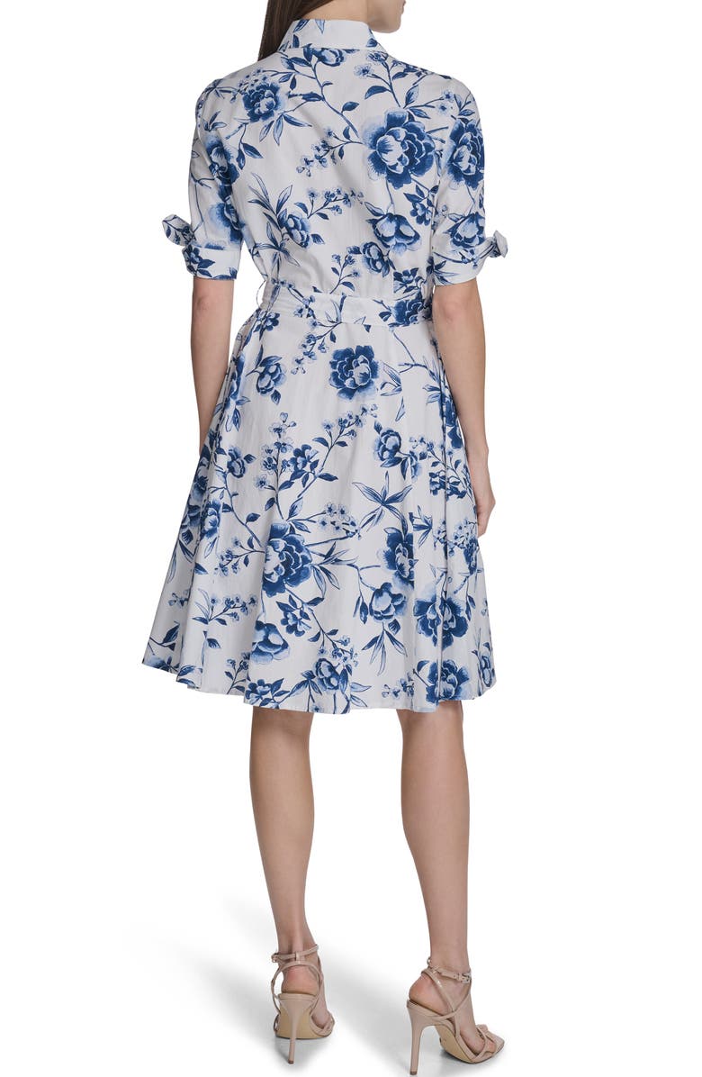 Calvin Klein Short Sleeve Cotton Shirtdress, Alternate, color, Cream Multi