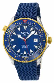GEVRIL Hudson Yards Automatic Rubber Strap Watch, 43mm