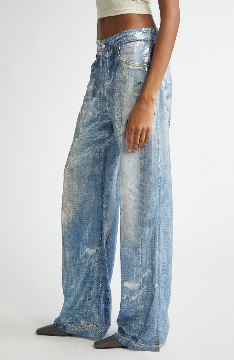 Acne Studios Paypa Sequin Trompe l'Oeil Georgette Wide Leg Pants, Alternate, color, 