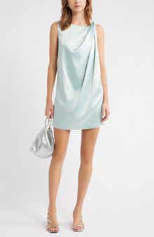 Open Edit Sleeveless Satin Dress with Back Bow Accent