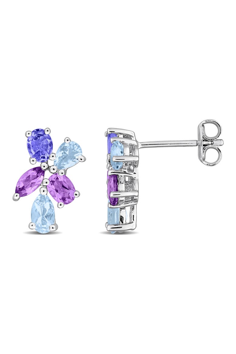 Semiprecious Stone Cluster Stud Earrings, Main, color, BLUE