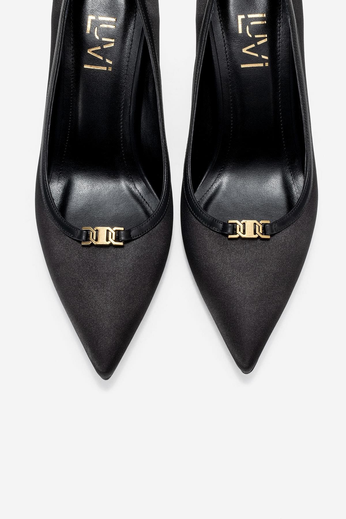 Prologue Shoes Milos Buckle Pointed Toe Pump, Alternate, color, Black Satin