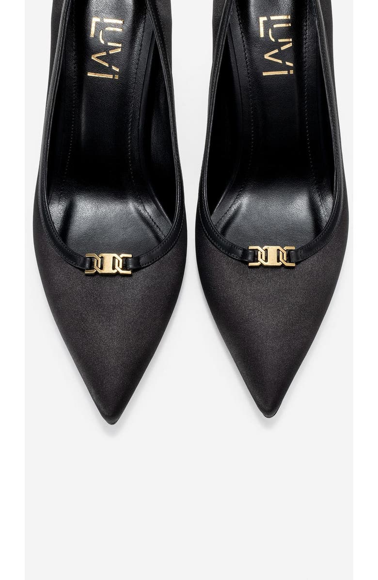 Prologue Shoes Milos Buckle Pointed Toe Pump, Alternate, color, Black Satin