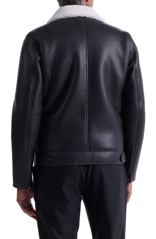 Bugatchi Genuine Shearling Biker Jacket In Black
