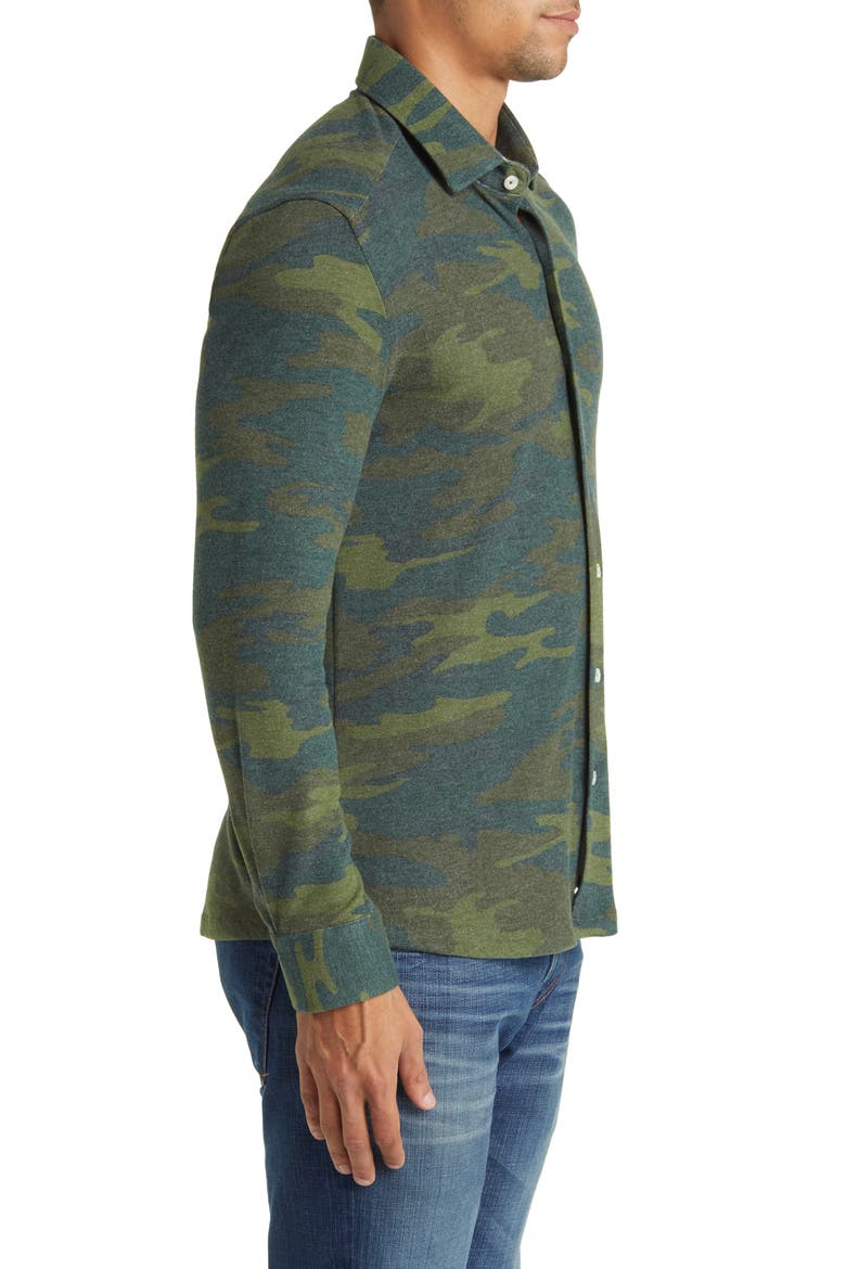 Camo Wrinkle Resistant Tech Fleece Button-Up Shirt, Alternate, color, OLIVE GREEN