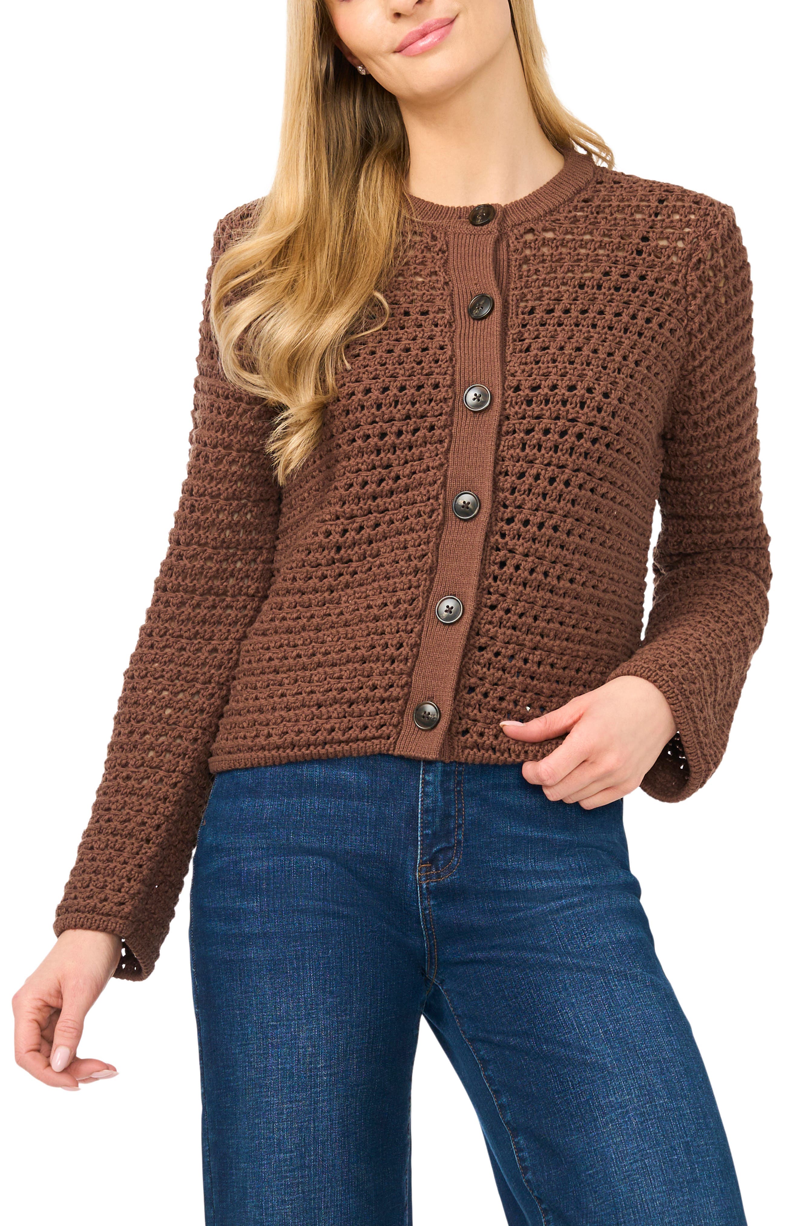 Open Stitch Button Front Cardigan - image 3