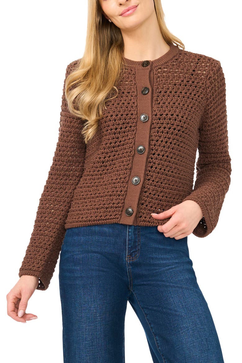 Open Stitch Button Front Cardigan, Main, color, CARAFE