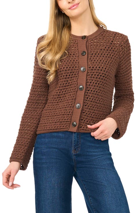 Open Stitch Button Front Cardigan