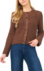 Halogen® Open Stitch Button Front Cardigan