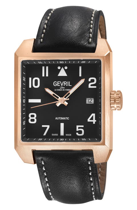 Herald Square Swiss Automatic Leather Strap Watch, 38mm