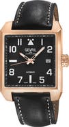 GEVRIL Herald Square Swiss Automatic Leather Strap Watch, 38mm