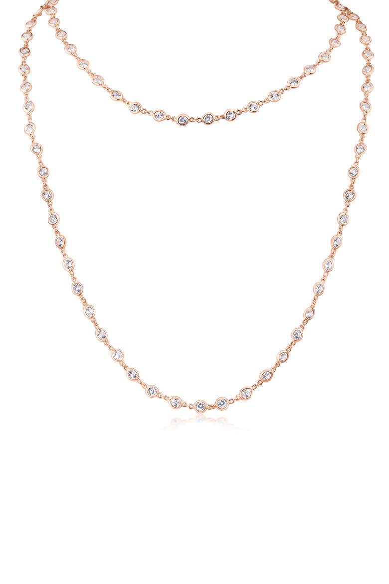 Cubic Zirconia Station Chain Layered Necklace, Main, color, ROSE GOLD