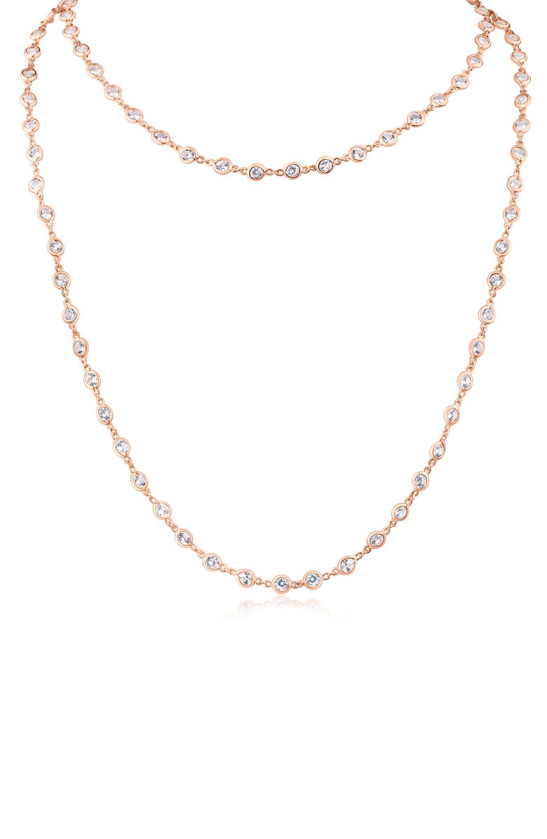 CZ by Kenneth Jay Lane Cubic Zirconia Station Chain Layered Necklace, Main, color, Rose Gold
