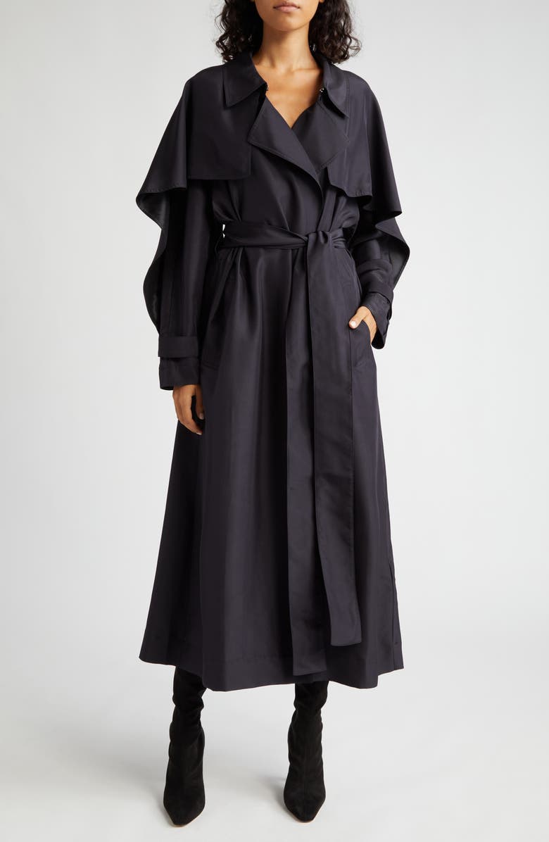 Victoria Beckham Pleated Back Fluid Silk Trench Coat, Main, color,