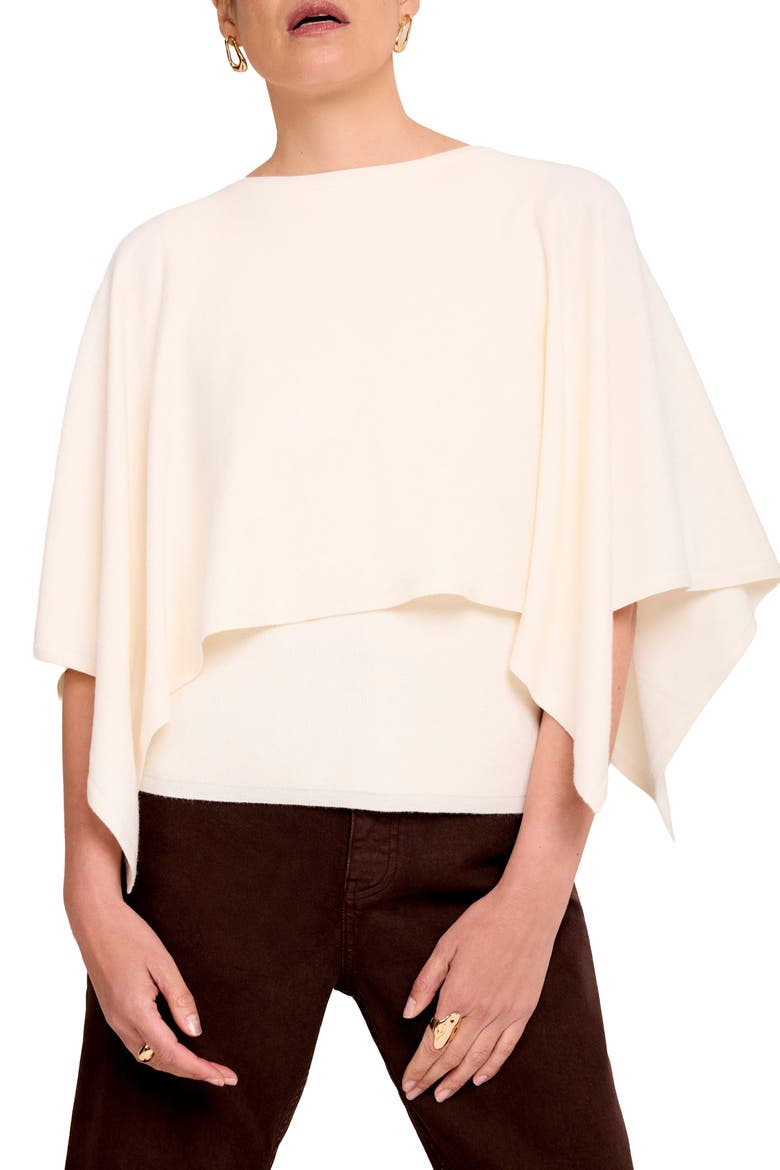 Layered Poncho Knit Top, Alternate, color, Cream