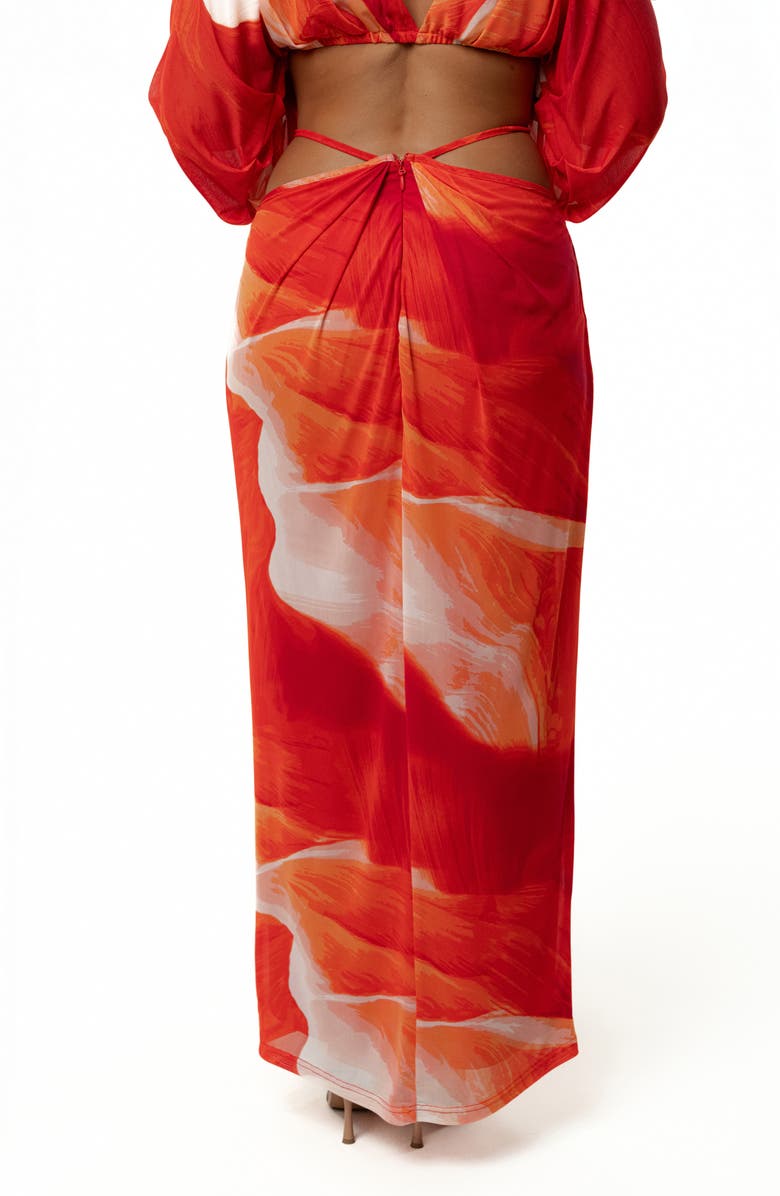 JLUXLABEL Hera Drape Cutout Long Sleeve Maxi Dress, Alternate, color, Red