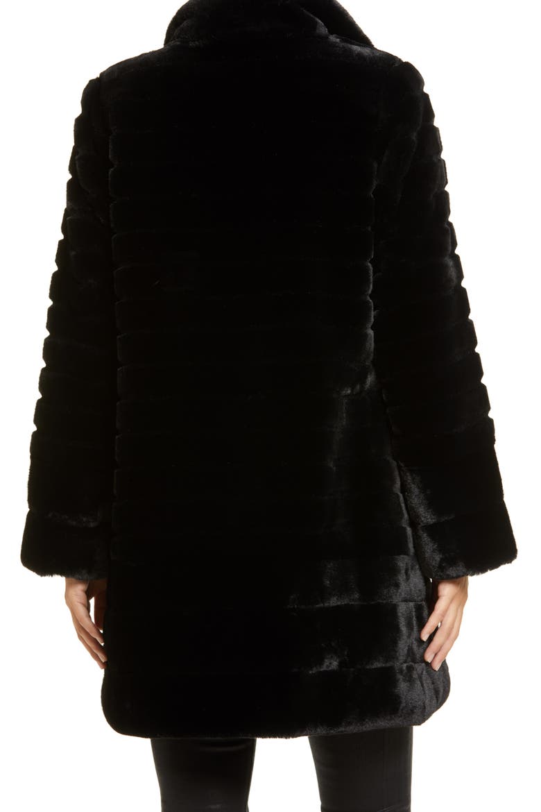Grooved Faux Fur Walking Coat, Alternate, color, BLACK