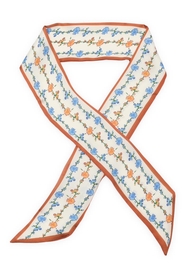 Floral Mini Skinny Scarf, Main, color, BROWN- IVORY FLORAL