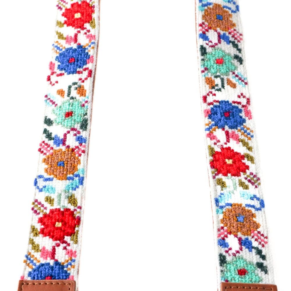 Mai Woven Bag Strap, Alternate, color, Blue Flowers with Leather